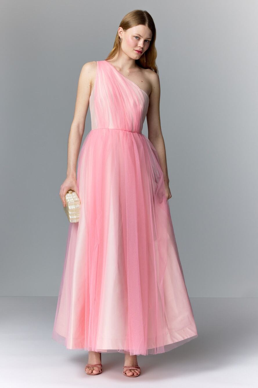 Badgley Mischka One Shoulder Tulle Gown - Size 2